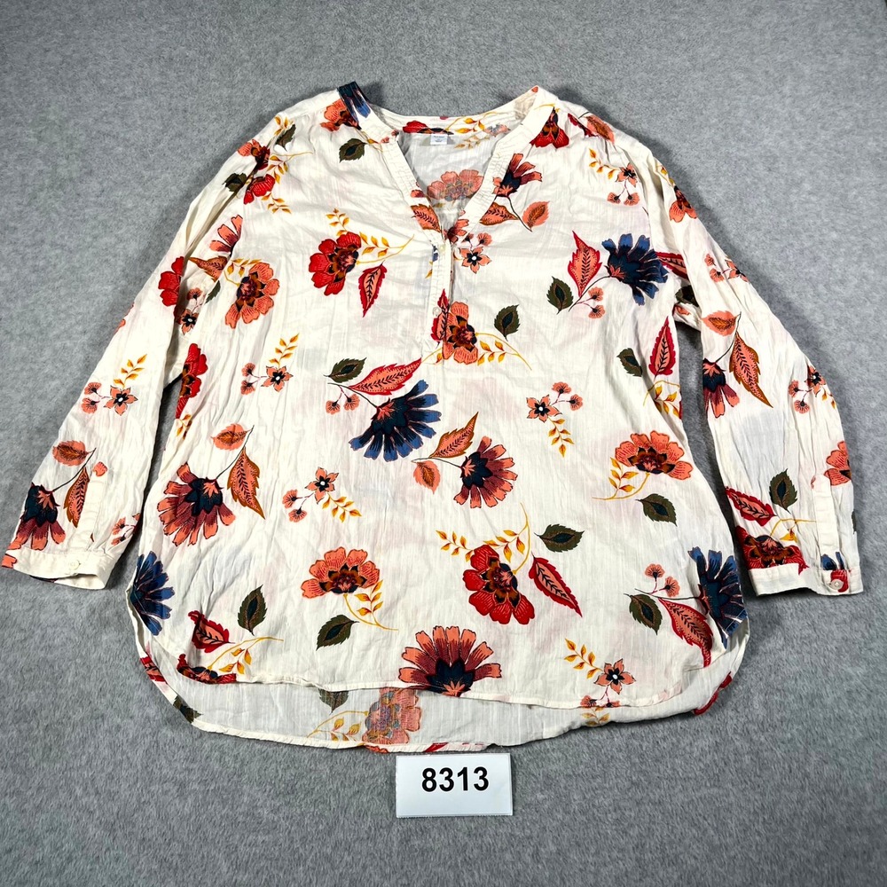 Old Navy Blouse Top Womens XL Multicolor Floral Cotton V Neck Casual Outdoor